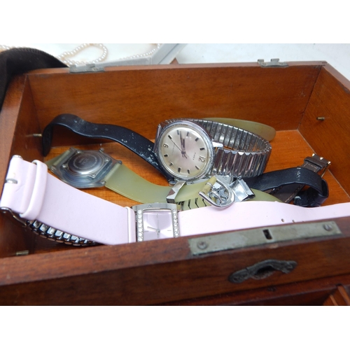 228 - A Wooden Jewellery Box Containing a Quantity of Costume Jewellery Including Brooches, Bracelets, Nec... 