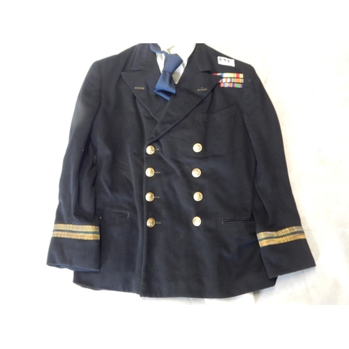 899 - Royal Navy officers Jacket and Shirt with 3 ribbon bars one with oak leaf