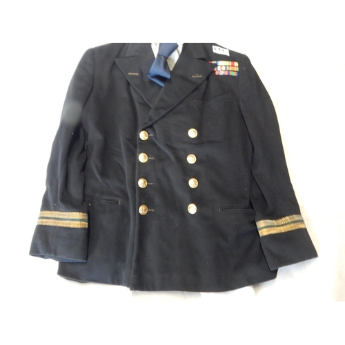 899 - Royal Navy officers Jacket and Shirt with 3 ribbon bars one with oak leaf