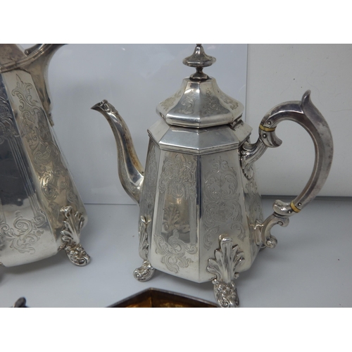 128 - Victorian Silver Four Piece Tea & Coffee Service: Hallmarked London 1863 by John & George Angell. Te... 