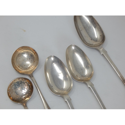 132 - Hallmarked Silver Comprising a Victorian Basting Spoon, a pair of Victorian Serving Spoons, Sauce La... 