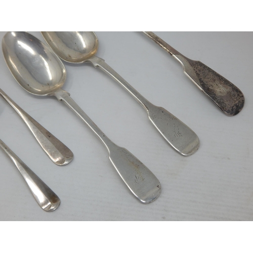 132 - Hallmarked Silver Comprising a Victorian Basting Spoon, a pair of Victorian Serving Spoons, Sauce La... 