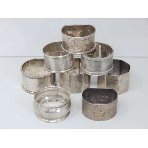 133 - A Quantity of Hallmarked Silver Napkin Rings (8) Various Dates & Makers: Weight 188g