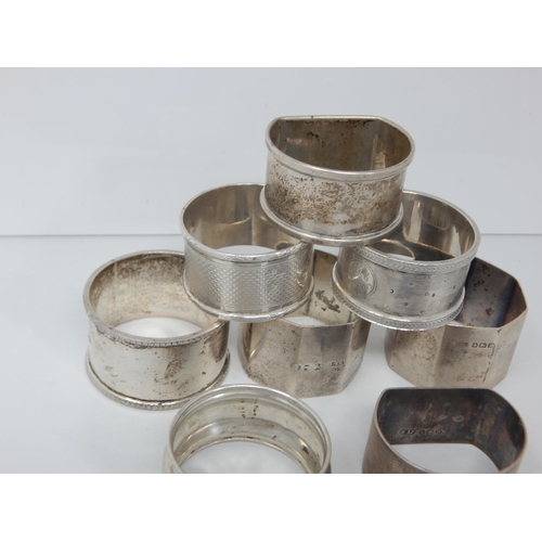 133 - A Quantity of Hallmarked Silver Napkin Rings (8) Various Dates & Makers: Weight 188g