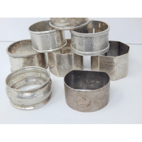 133 - A Quantity of Hallmarked Silver Napkin Rings (8) Various Dates & Makers: Weight 188g