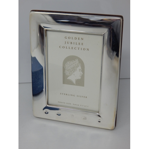 137 - Hallmarked Silver QEII Golden Jubilee Photograph Frame 2002 in Box of Issue to fit Photograph 8.2cm ... 