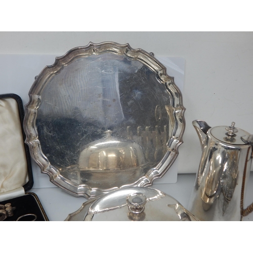 138 - A Quantity of Silver Plated Wares & White Metal Including Toast Racks, Napkin Rings, Salver, Flatwar... 