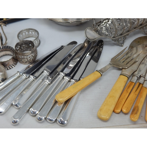 138 - A Quantity of Silver Plated Wares & White Metal Including Toast Racks, Napkin Rings, Salver, Flatwar... 