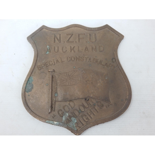 N.Z.F.U Auckland Special Constabulary  Bronze Plaque. Measuring 23cm x 21cm