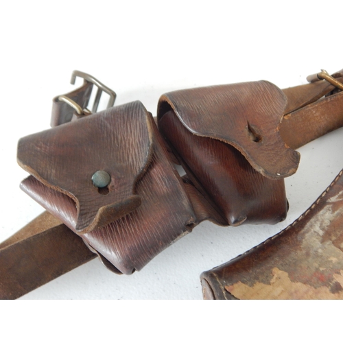 973 - WWI Leather Gun Holster & Two Ammunition Pouches on Shoulder Strap