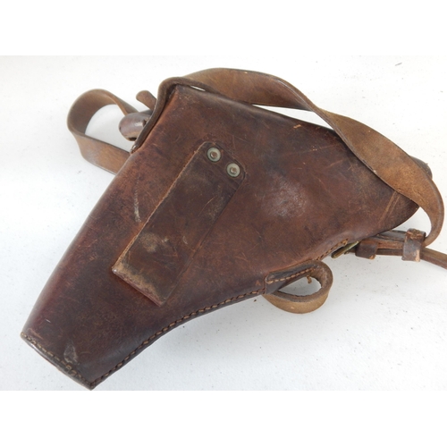 973 - WWI Leather Gun Holster & Two Ammunition Pouches on Shoulder Strap