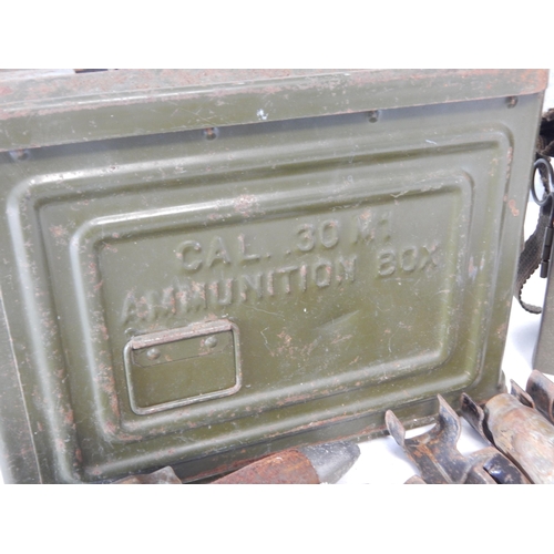 980 - WWII Cal.30 M1 Ammunition Box with Shells together with a Signalling Lamp.