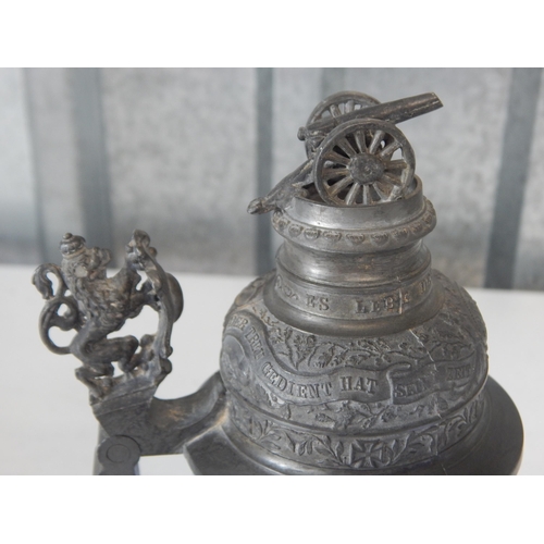 986 - German Stein 2. Feldart, Rgt 1. Fahr Batt. Wurzberg 1904-1906 with pewter top with cannon finial. He... 