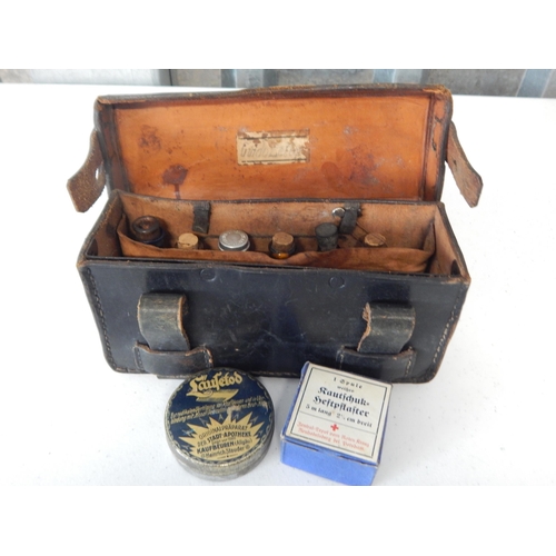 993 - WWII German Military Medics Kit with Contents of Bottles & Tins in Original Fitted Black Leather Cas... 