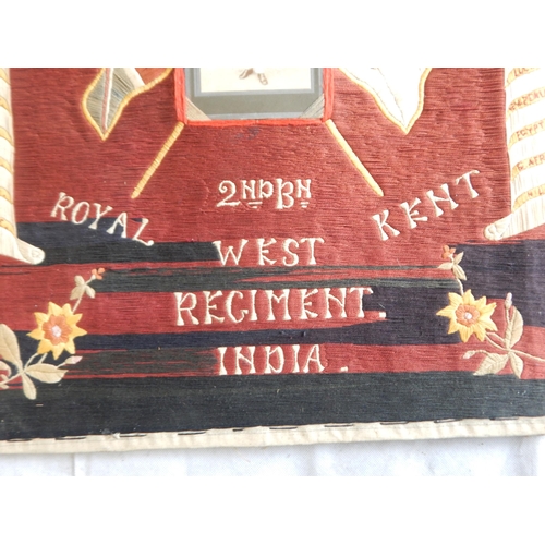 994 - WWI Queens Own 2nd Battalion Royal West Kent Regiment India, Embroidered Memorial with Photograph of... 