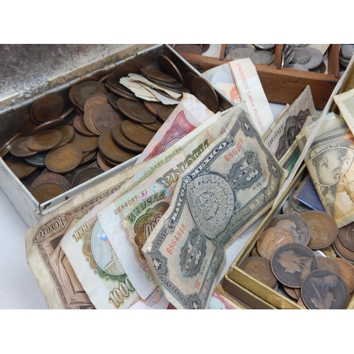 92 - A Huge Quantity of Unsorted Coinage contained in Wooden Boxes & Tins. Sorting will reward. Collectio... 