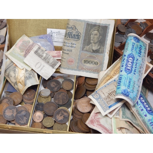 92 - A Huge Quantity of Unsorted Coinage contained in Wooden Boxes & Tins. Sorting will reward. Collectio... 