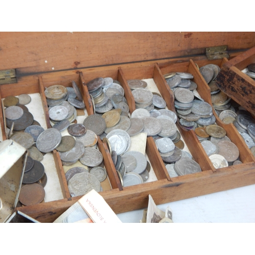 92 - A Huge Quantity of Unsorted Coinage contained in Wooden Boxes & Tins. Sorting will reward. Collectio... 