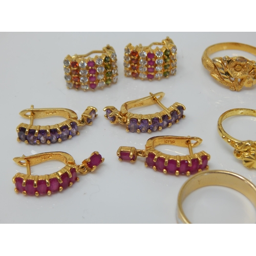 237 - A Quantity of Gold Plated Rings & Earrings, Some Marked 18k