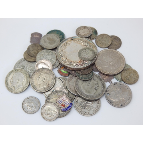 87 - A Quantity of Pre-1947 Silver Coinage, Charms & Medallion: Weight 140g