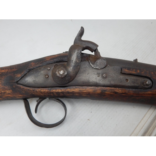 357 - 19th Century Pin Fire Rifle with wooden stock numbered 232 & B. L 70. Length 125cm