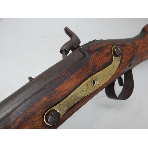 357 - 19th Century Pin Fire Rifle with wooden stock numbered 232 & B. L 70. Length 125cm