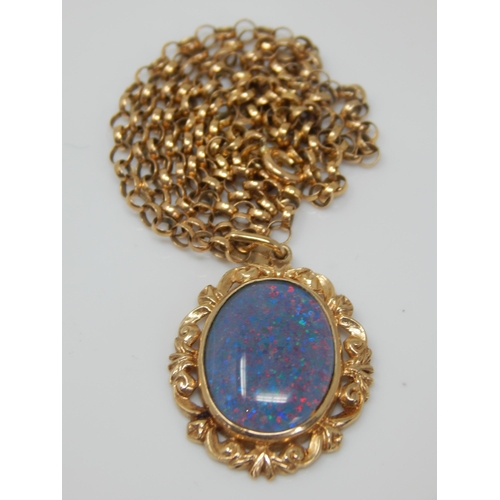 178 - 9ct Gold Pendant Set with a Large Opal (20mm x 10mm) on 9ct Gold Belcher Chain: Length 54cm: Gross w... 