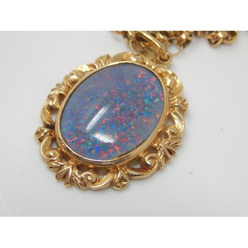 178 - 9ct Gold Pendant Set with a Large Opal (20mm x 10mm) on 9ct Gold Belcher Chain: Length 54cm: Gross w... 