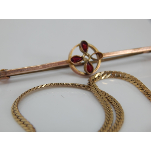 197 - A Quantity of 9ct Gold Oddment Including: Chain, Rings & Bar Brooch: Gross weight 8.22g a/f