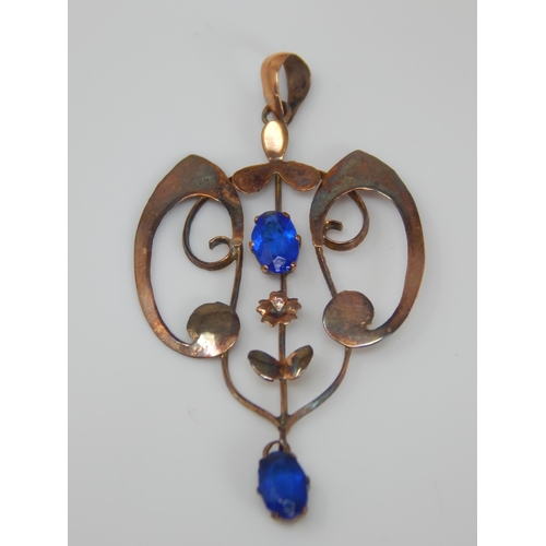 199 - Art Nouveau 9ct Gold Pendant with En-tremble Drop: Length 40mm: Weight 1.61g