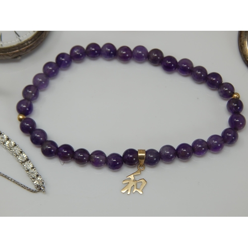 281 - 14ct Gold Amethyst Bead Bracelet, Hallmarked Silver Pocket Watch & Fob Watch together with a quantit... 