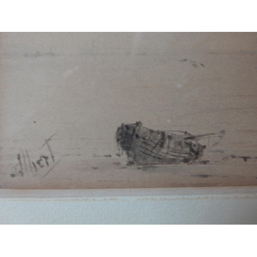 362 - Victorian Pencil Drawing of a Ship moored offshore: Signed Albert: Framed & Glazed: Measuring 48.5cm... 