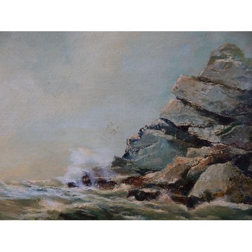 364 - Oil on Board: North Devon Ketch into Lee Bay Near Combe Martin: Signed: Maynard: Framed: Measuring 8... 