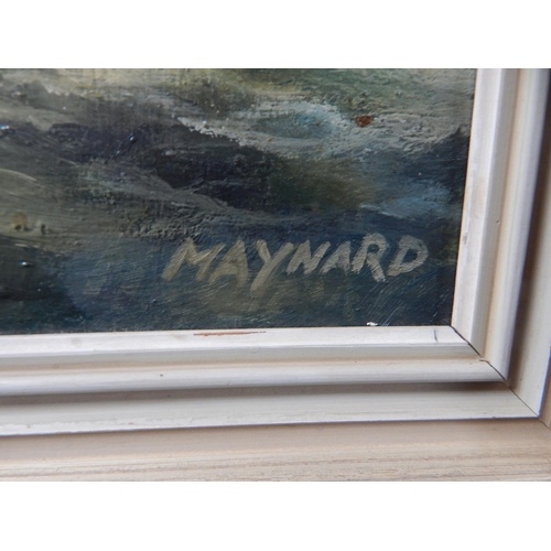 364 - Oil on Board: North Devon Ketch into Lee Bay Near Combe Martin: Signed: Maynard: Framed: Measuring 8... 