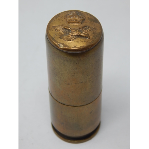 507 - WWII Royal Air Force Insignia Trench Art Lighter formed from a 20mm bullet dated 1941