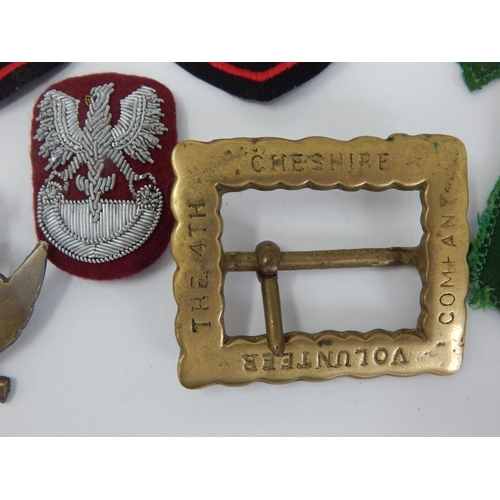 579 - A Group of Militaria Including Badges & The 4th Cheshire Company Volunteer Belt Buckle