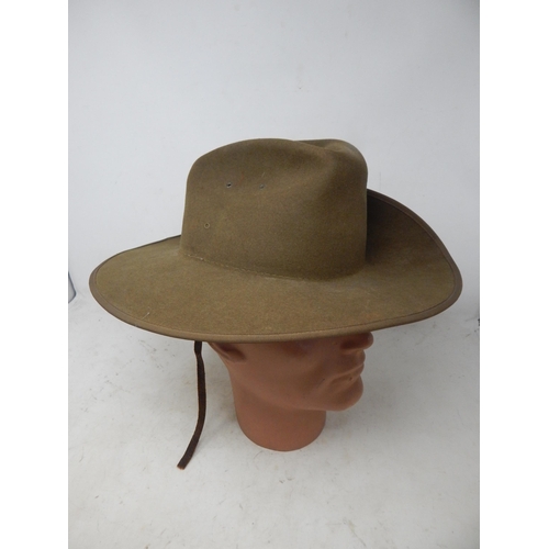 602 - WWII Australian Khaki Slouch Hat. Please Note: Customers must satisfy themselves prior to bidding in... 