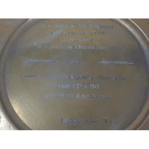 613 - Bronze Italian Memorial Plate on the Occasion o0f the 40th Anniversary of the awarding of the Gold M... 