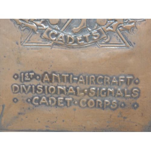 615 - 1st Anti Aircraft Divisional Scottish Signals Cadet Corps Copper Plaque.