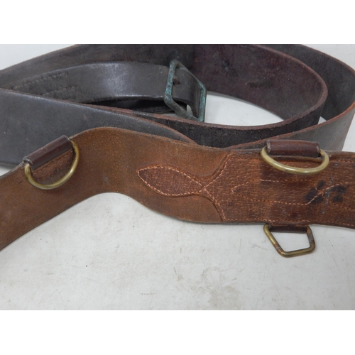 621 - WWI Royal Horse Artillery Leather Belt together with a Leather Sam Browne Belt.