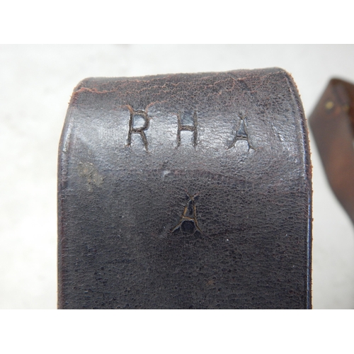 621 - WWI Royal Horse Artillery Leather Belt together with a Leather Sam Browne Belt.