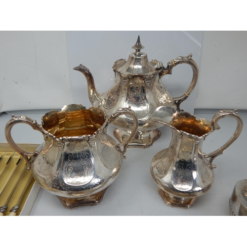 148B - A Good Quality Victorian Silver Plated Three Piece Tea Service by Roberts & Slater together with oth... 