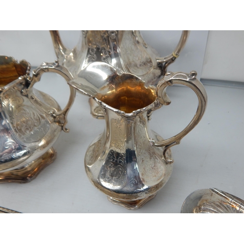 148B - A Good Quality Victorian Silver Plated Three Piece Tea Service by Roberts & Slater together with oth... 