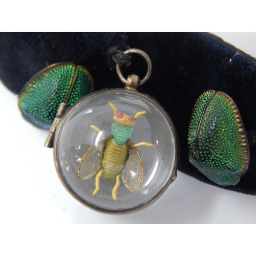 163 - Antique Scarab Beetle Pendant Necklace. The Glass Ball Pendant with Hinged Opening Containing a Whol... 