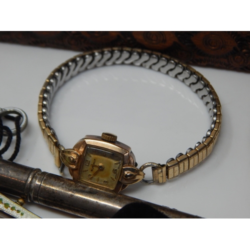 167 - A 9ct Gold Ladies Wristwatch, Hallmarked Silver Box, Hallmarked Silver Propelling Pencil, Silver Ban... 