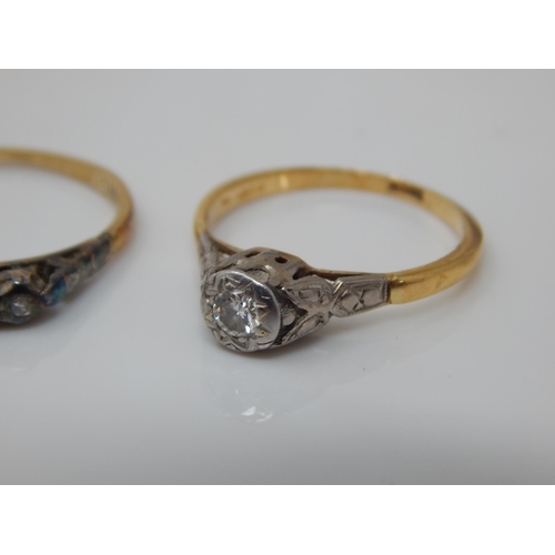 278 - 2 x 18ct Gold Diamond Set Rings: Sizes M/N: Weight 4.19g