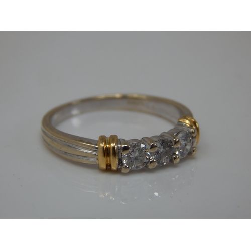 284 - 18ct White & Yellow Gold Diamond Trilogy Ring: Total Diamond weight estimated @ 0.50ct: Size O: Weig... 