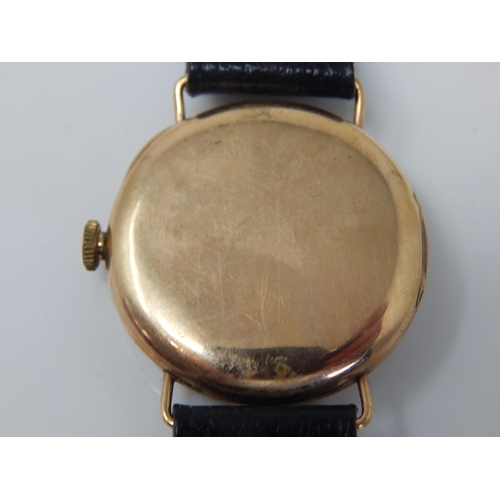 239 - Vintage Gentleman's 9ct Gold J. W Benson Wristwatch with Subsidiary Seconds Dial on Black Leather St... 