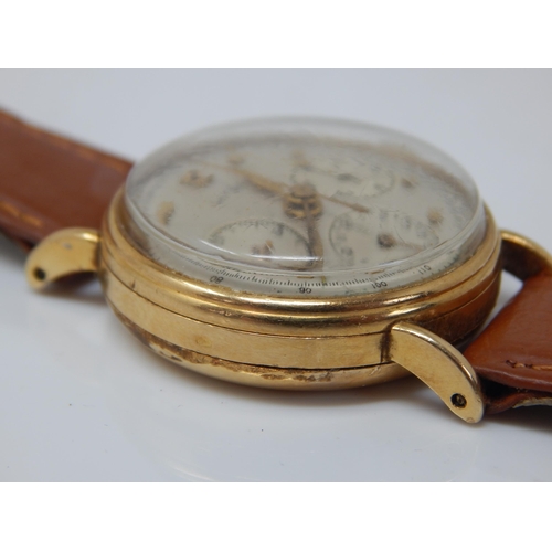 240 - Vintage Gentleman's 18ct Gold Lemania Chronograph Wristwatch with Subsidiary Dials on Tan Leather St... 