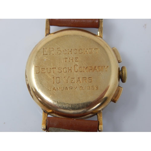 240 - Vintage Gentleman's 18ct Gold Lemania Chronograph Wristwatch with Subsidiary Dials on Tan Leather St... 